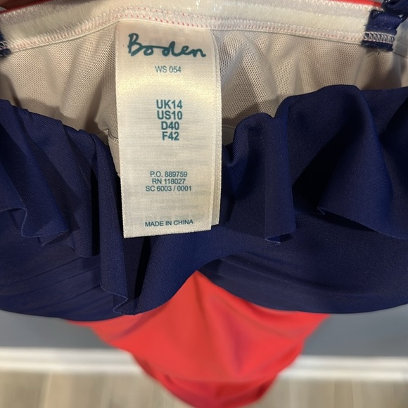 Boden Ruffle Bandeau One-Piece Swimsuit Size 10 Blue - Picture 8 of 8